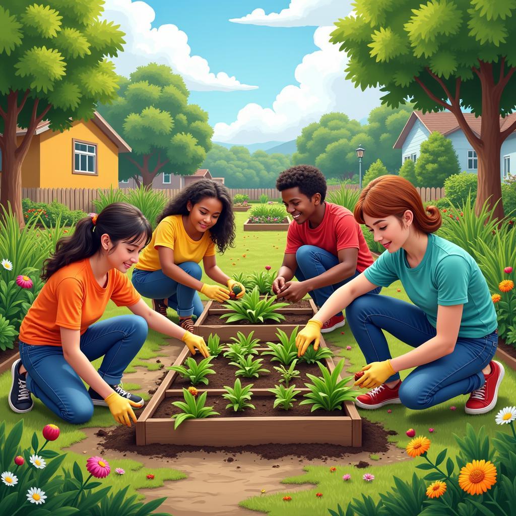 People tending a community garden