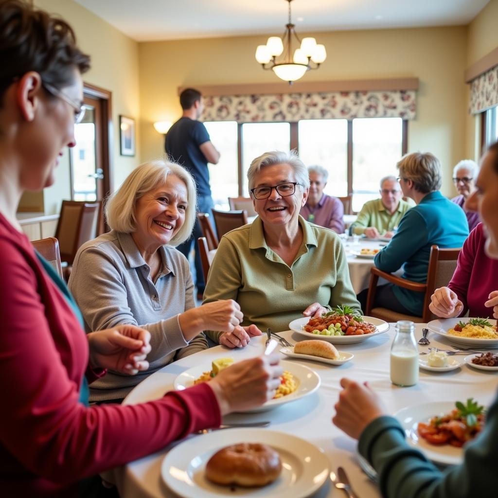 Residents enjoying a meal together in the dining room at Good Samaritan Society Beatrice