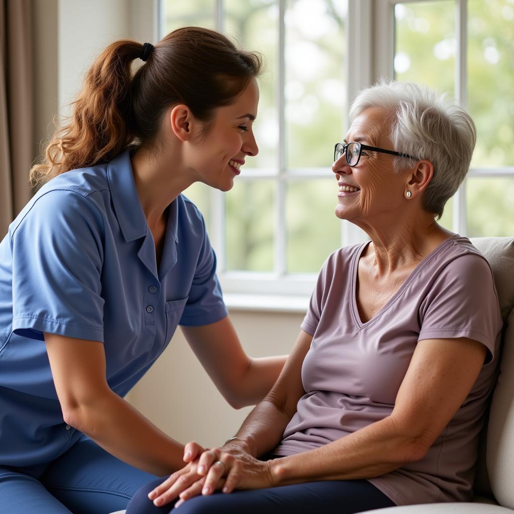 A caregiver comforting a senior resident