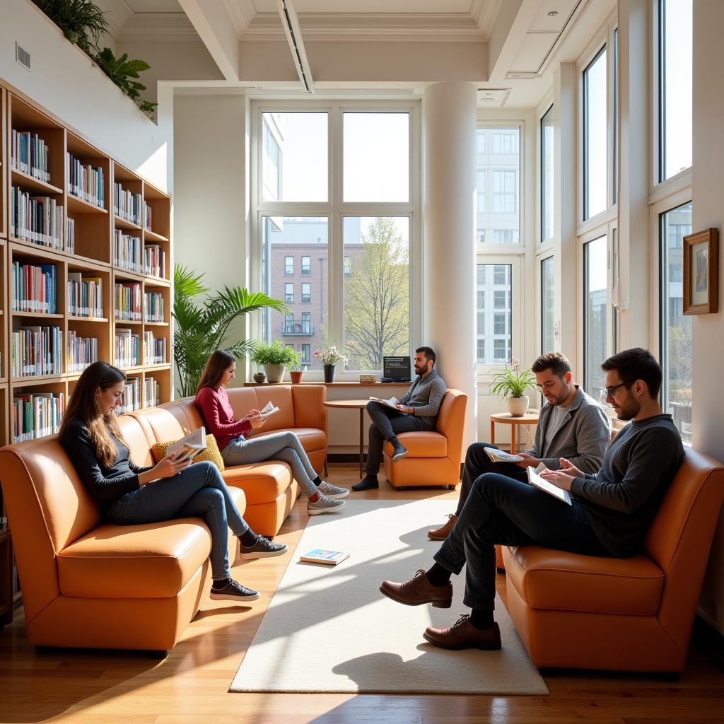 Sunlight filled reading room at the Goshen Public Library