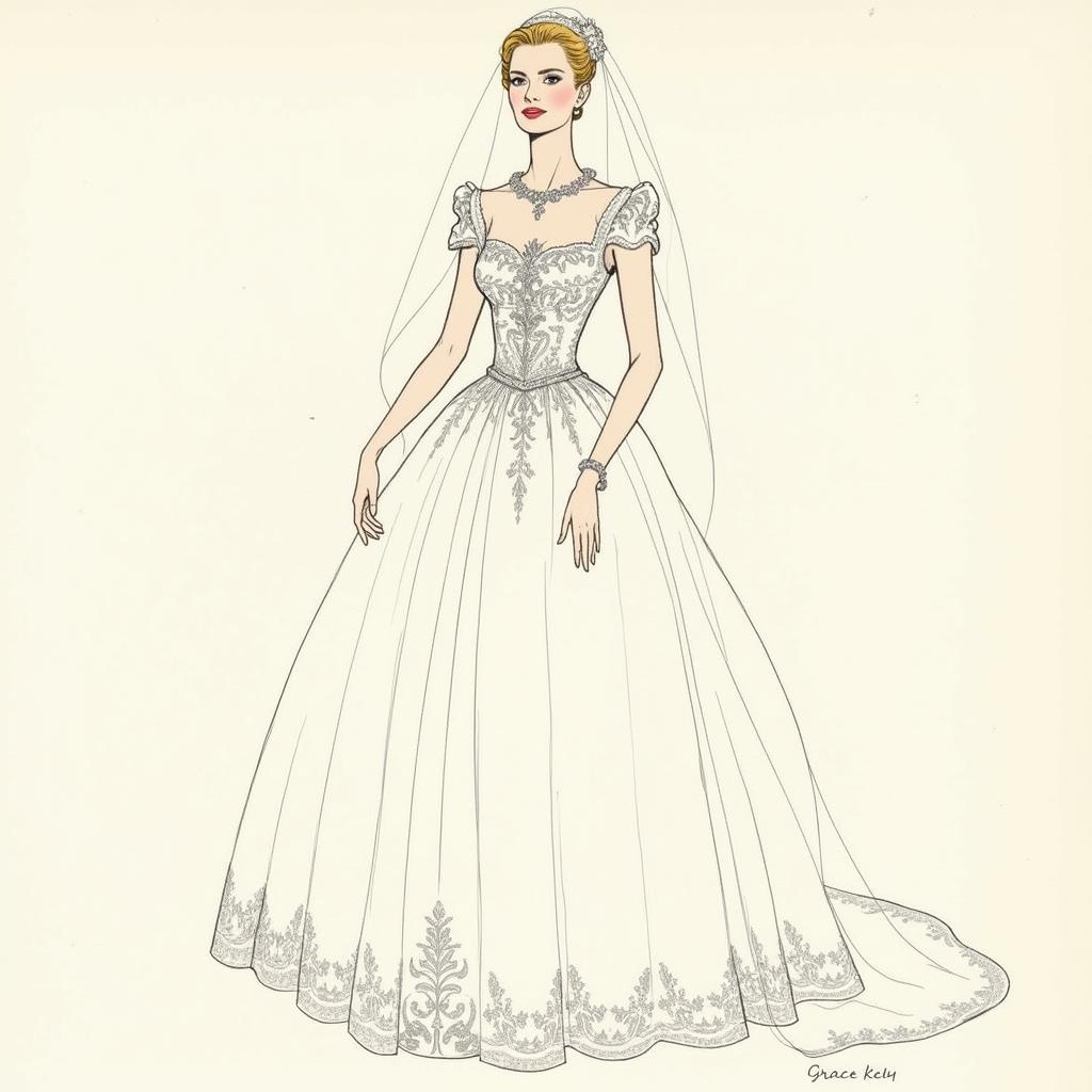 Grace Kelly's wedding dress design sketch