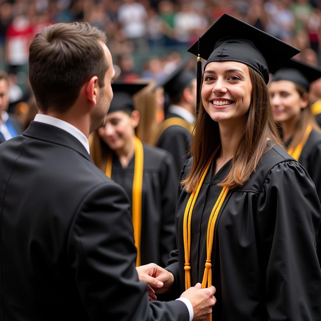 Graduate Student Receiving an Honor Society Cord at Graduation