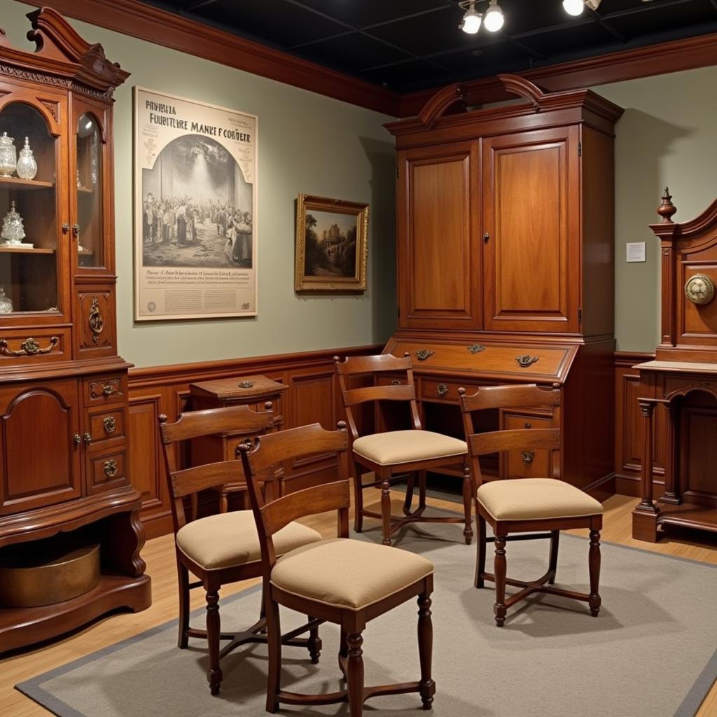 An exhibit featuring antique furniture from Grand Rapids