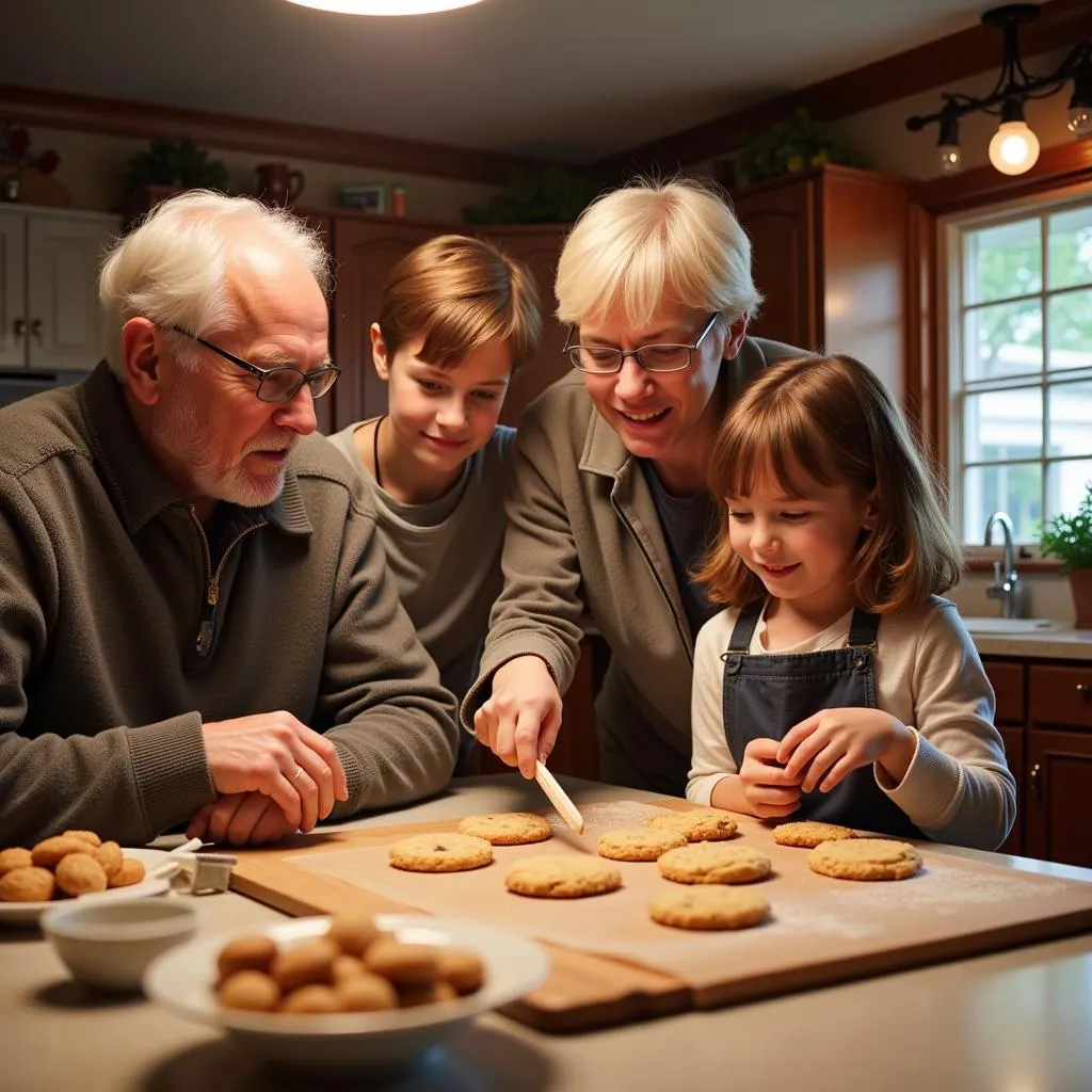 Grandparents Teaching Grandchildren Traditional Cookie Recipes