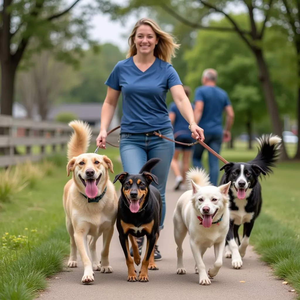 Volunteer Walking Dogs at the Grant County Humane Society