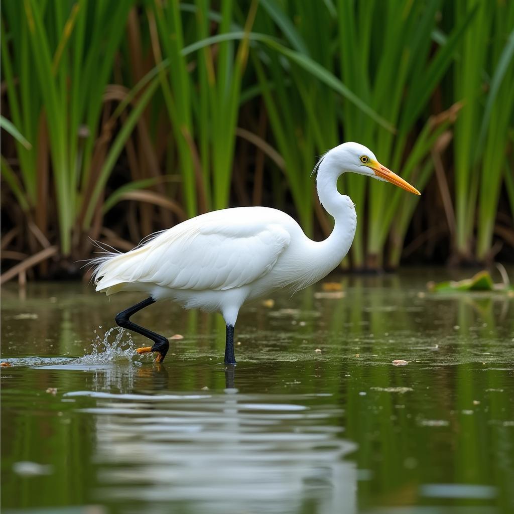 Great Egret in Wetland Habitat