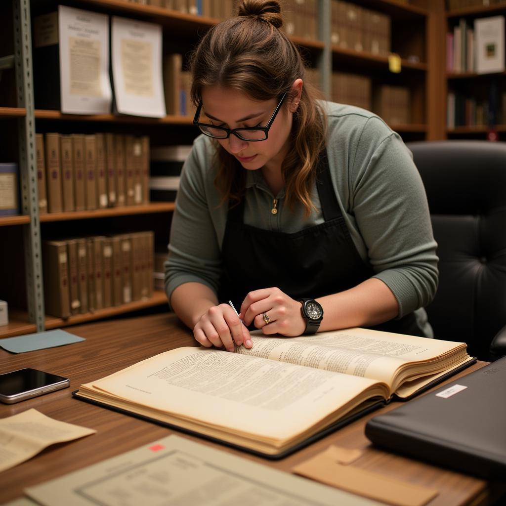 Archivist preserving historical documents at the Green Bay Historical Society