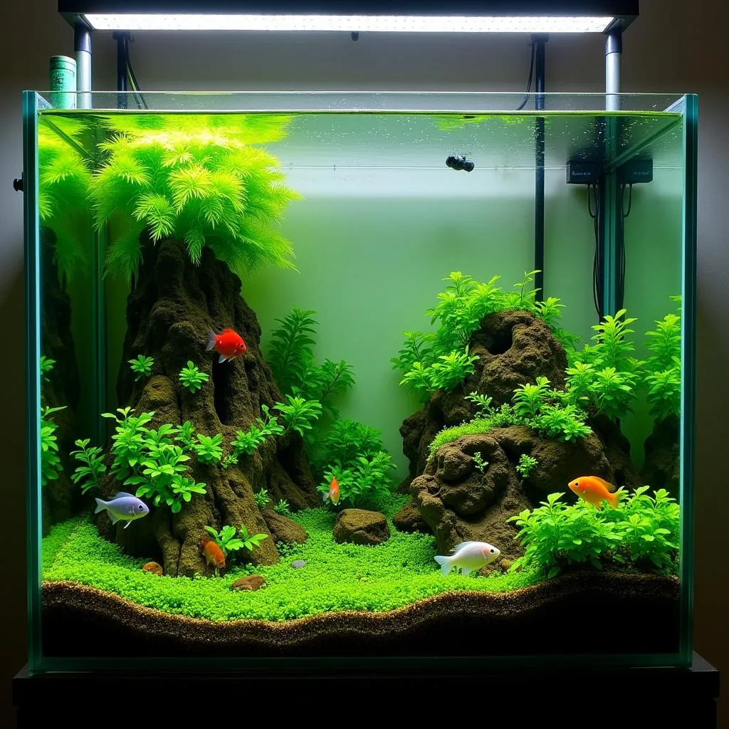 Thriving Greenwater Aquarium Ecosystem