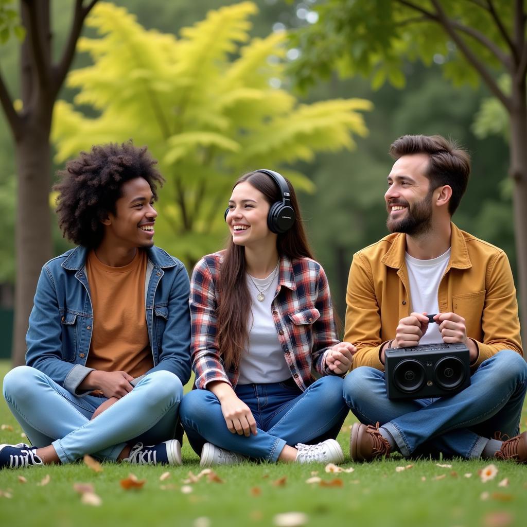  Diverse Group of Friends Enjoying Music in a Park 