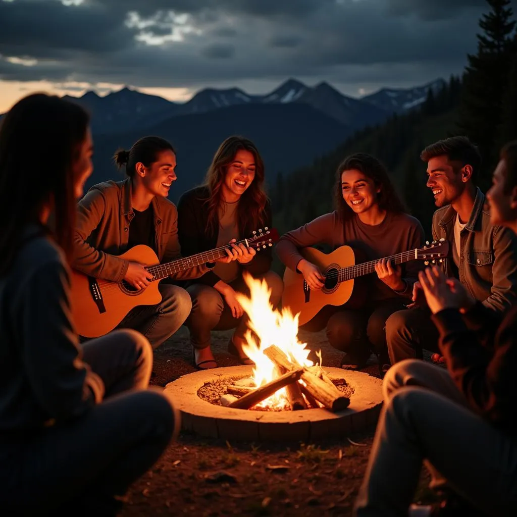 Group of Friends Singing Along to Guitar