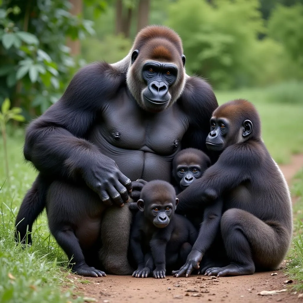 Gorilla Family Unit in their Natural Habitat