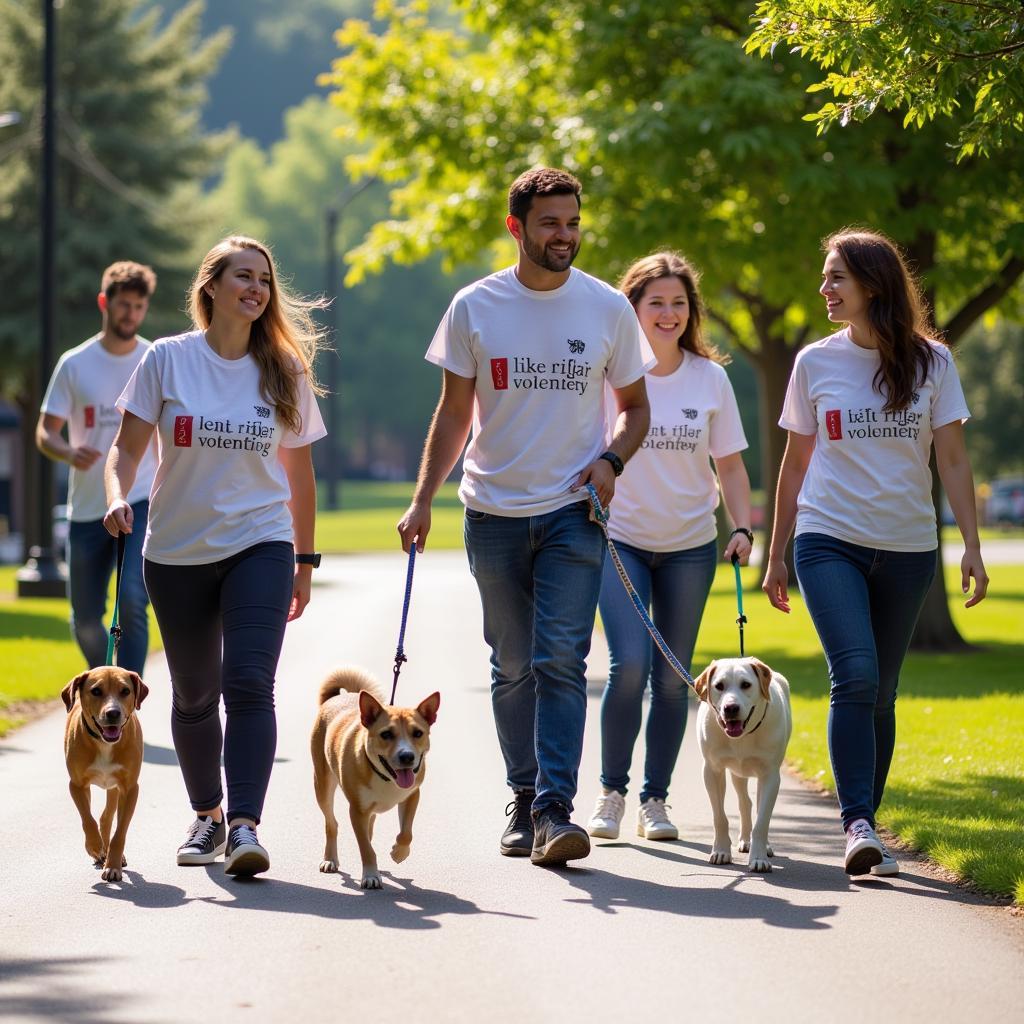 Volunteers Walking Dogs at the Humane Society of Missouri