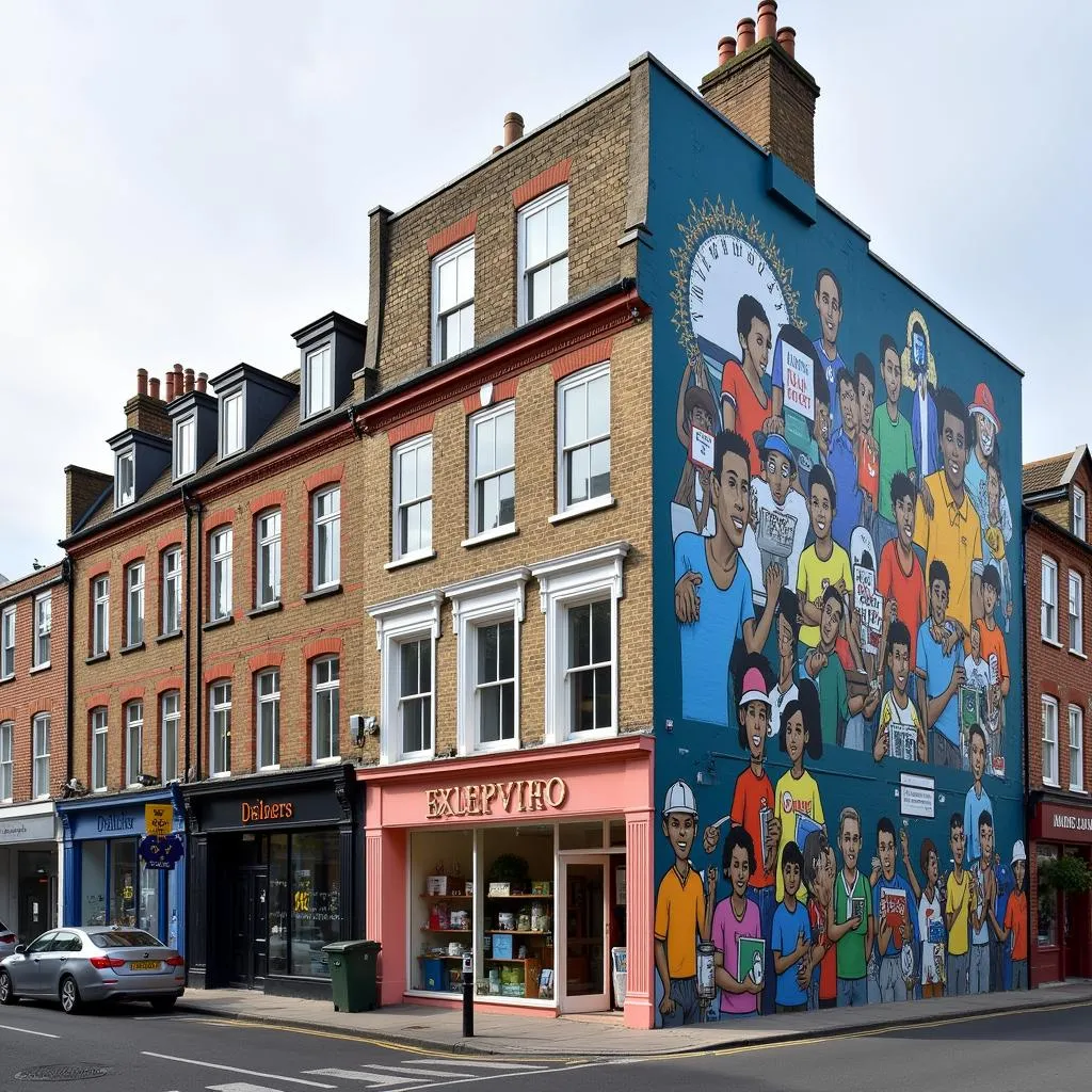 Vibrant street art mural in Hackney