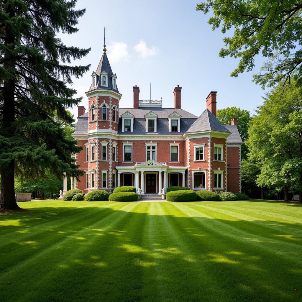 The Haldeman Mansion: A stately manor set against a backdrop of lush greenery