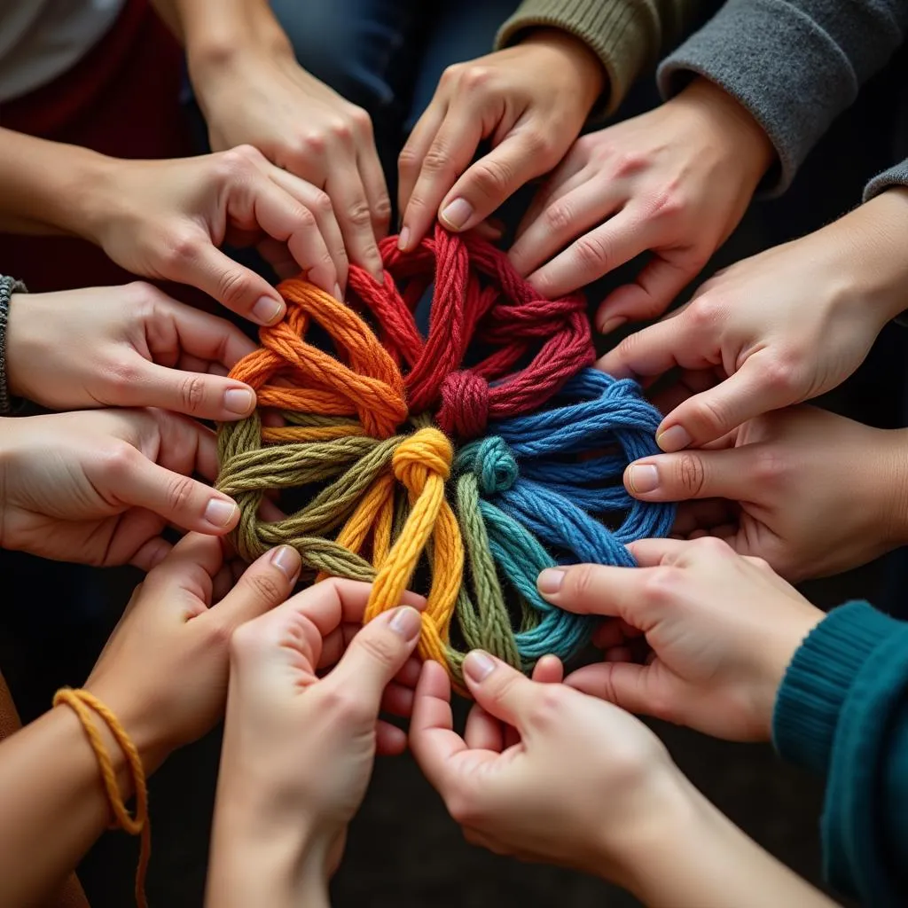 Hands Holding Different Colored Threads