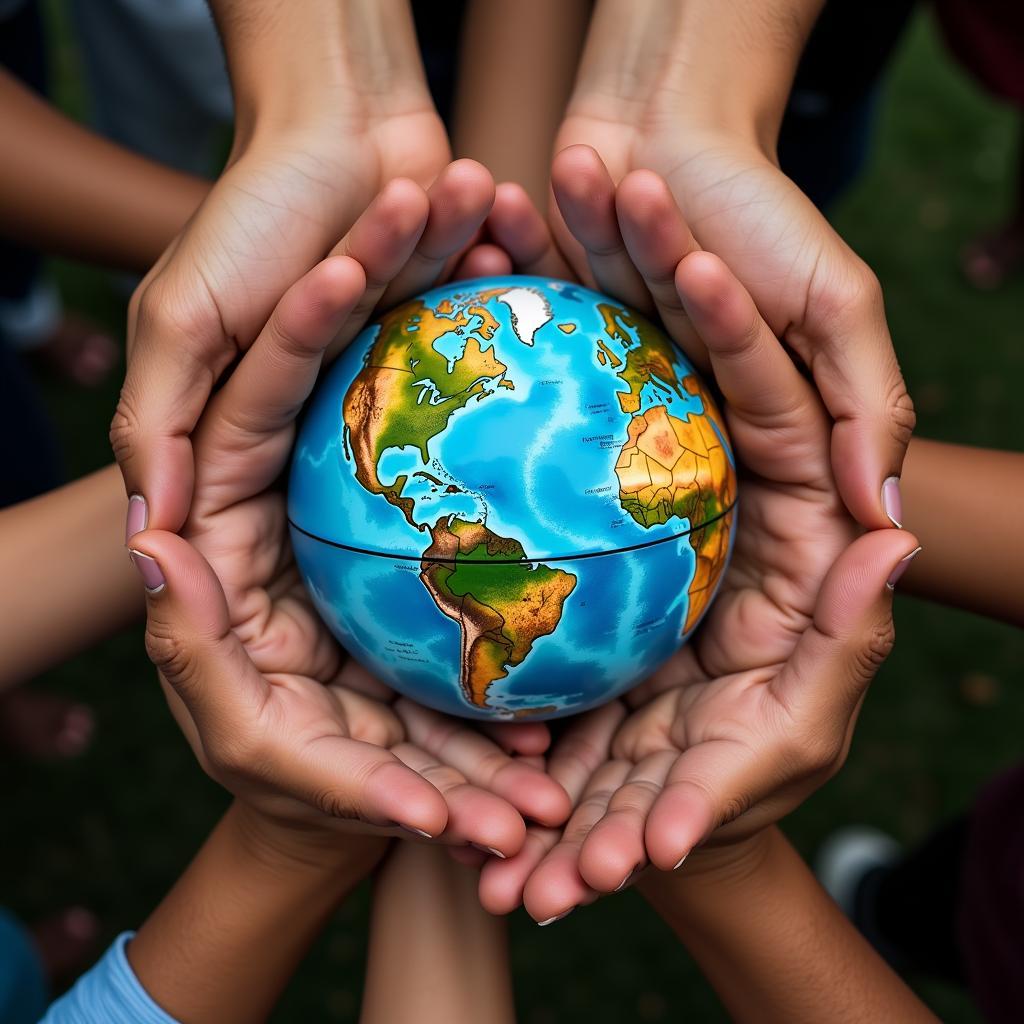 Hands holding a globe representing peace and unity