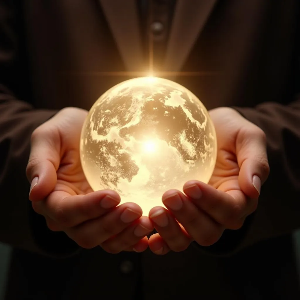 Hands Holding Glowing Globe