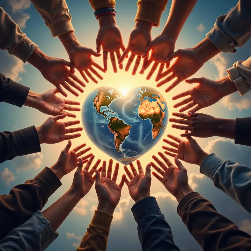 Hands Holding Heart-Shaped Globe