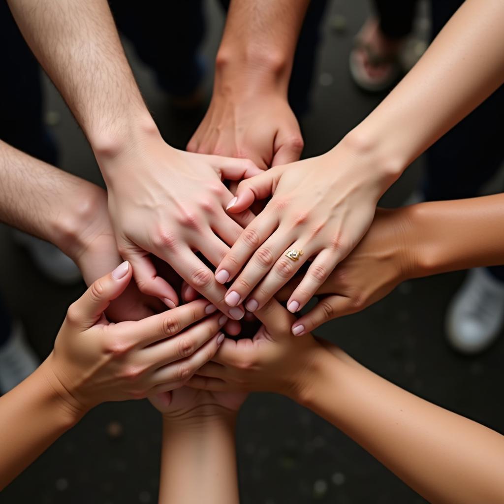 Diverse hands joined together in a symbol of unity and solidarity