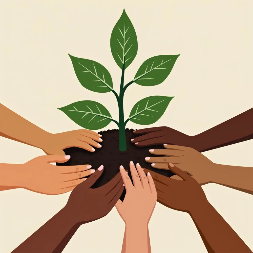 Diverse Hands Planting a Tree Together