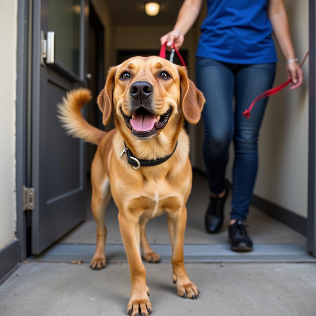 Happy dog being adopted