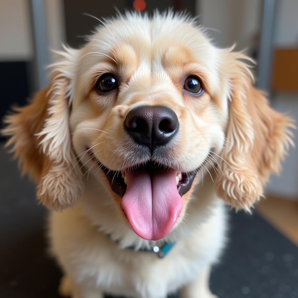 A dog looking happy and refreshed after a grooming session at the humane society