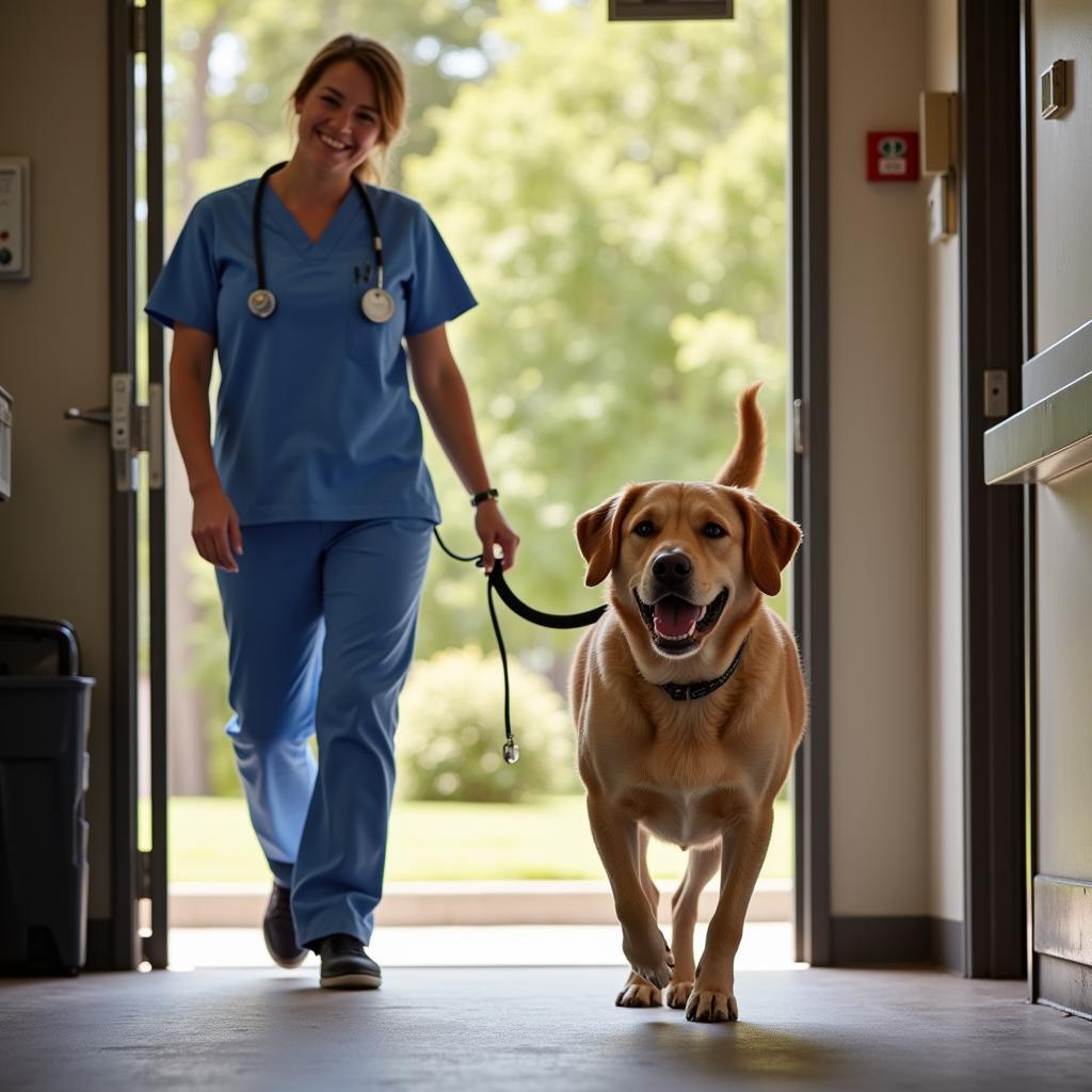 Happy dog leaving the Humane Society clinic in Sarasota 