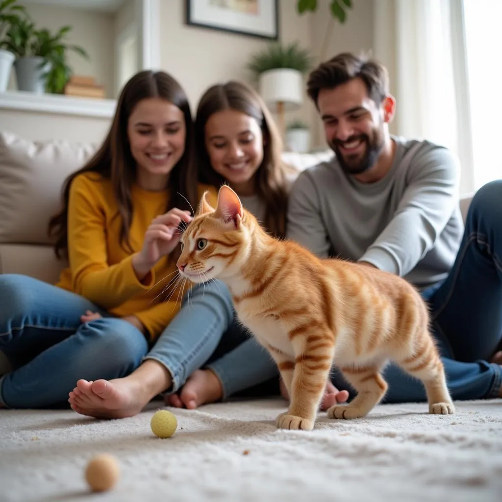 Family enjoys time with their adopted cat from the Humane Society of Seneca County