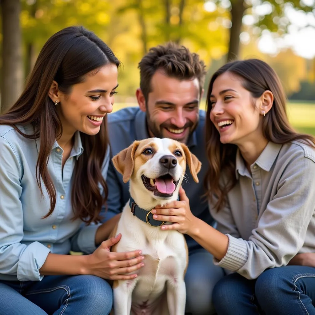 A happy family with their newly adopted dog