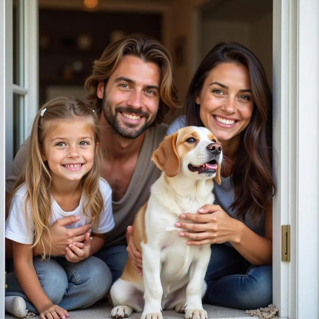 Family with their newly adopted dog