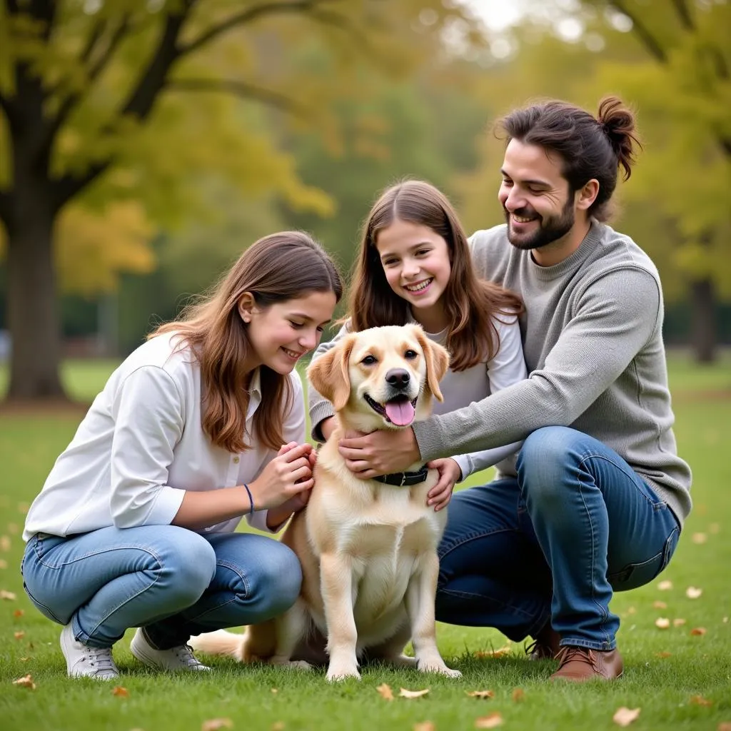 A family enjoys time with their newly adopted dog