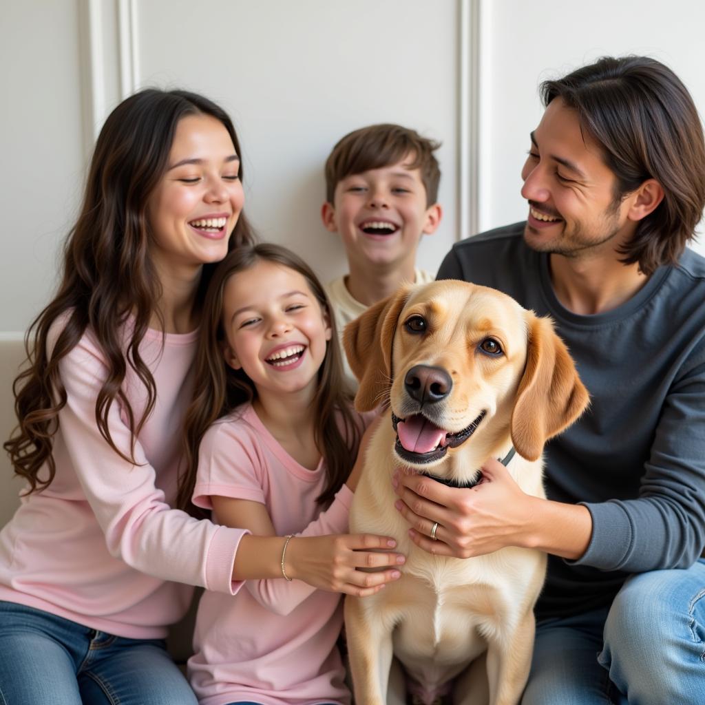 Happy Family with Adopted Dog