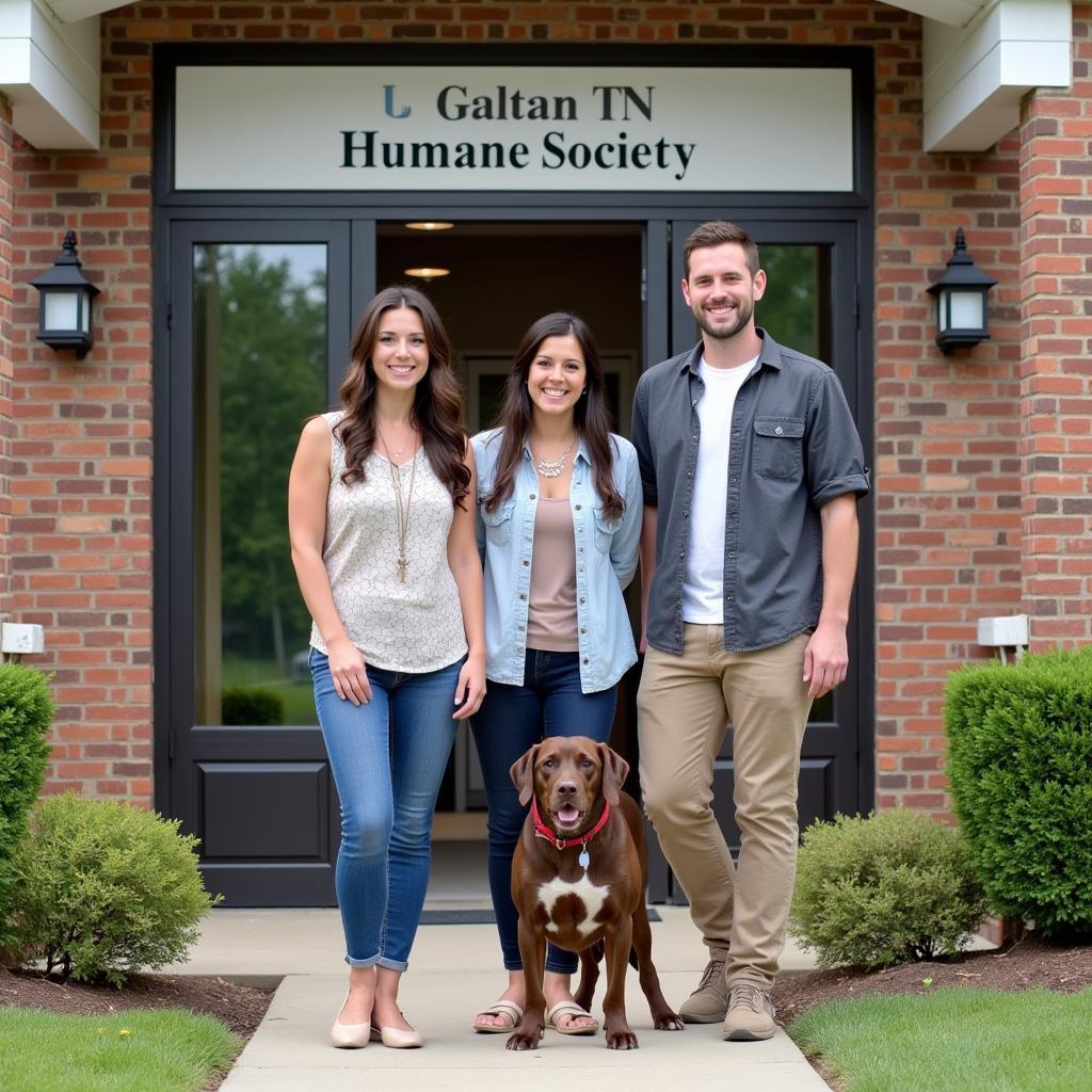 A happy family poses with their newly adopted dog outside the Gallatin TN Humane Society