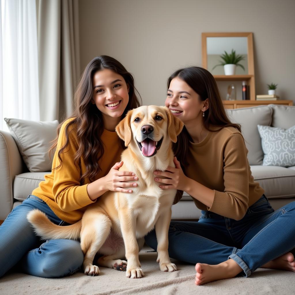 Happy Family with their Newly Adopted Dog