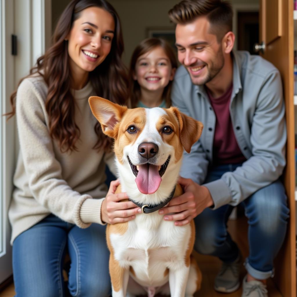 A family smiles with their newly adopted dog from the Humane Society Hendersonville NC