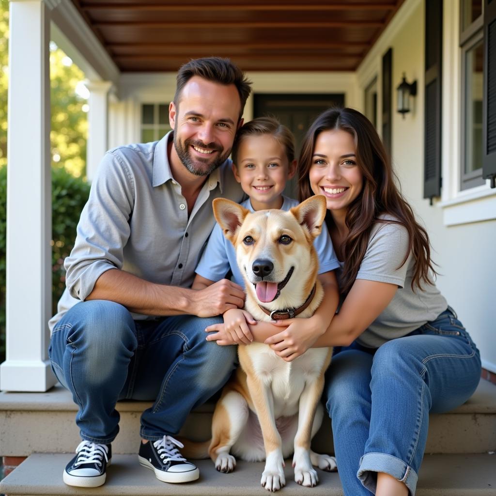 Happy Family with Adopted Dog