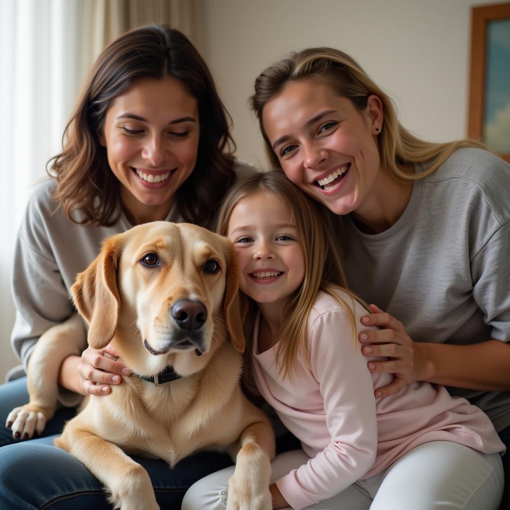 Happy Family with Adopted Dog