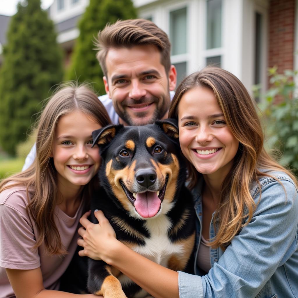 Happy Family with Adopted Dog