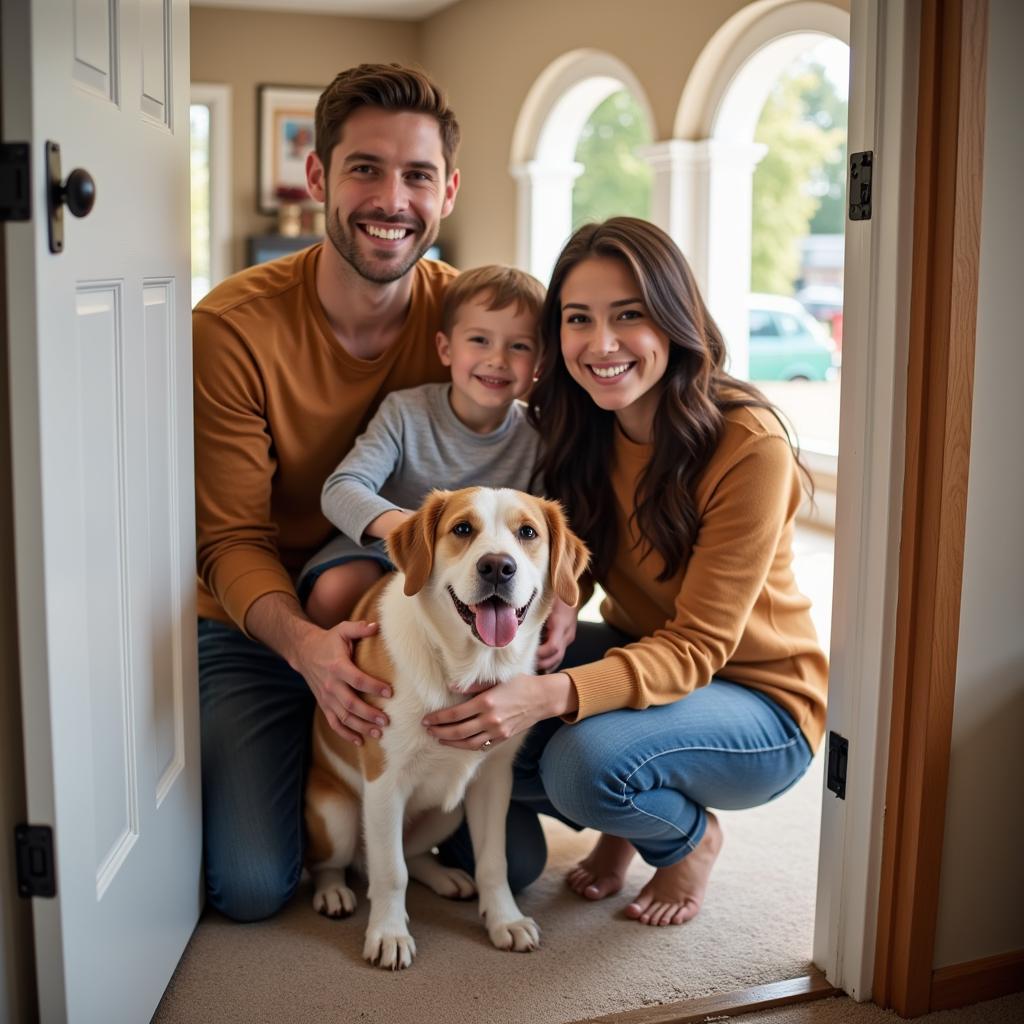 Happy Family with Adopted Dog