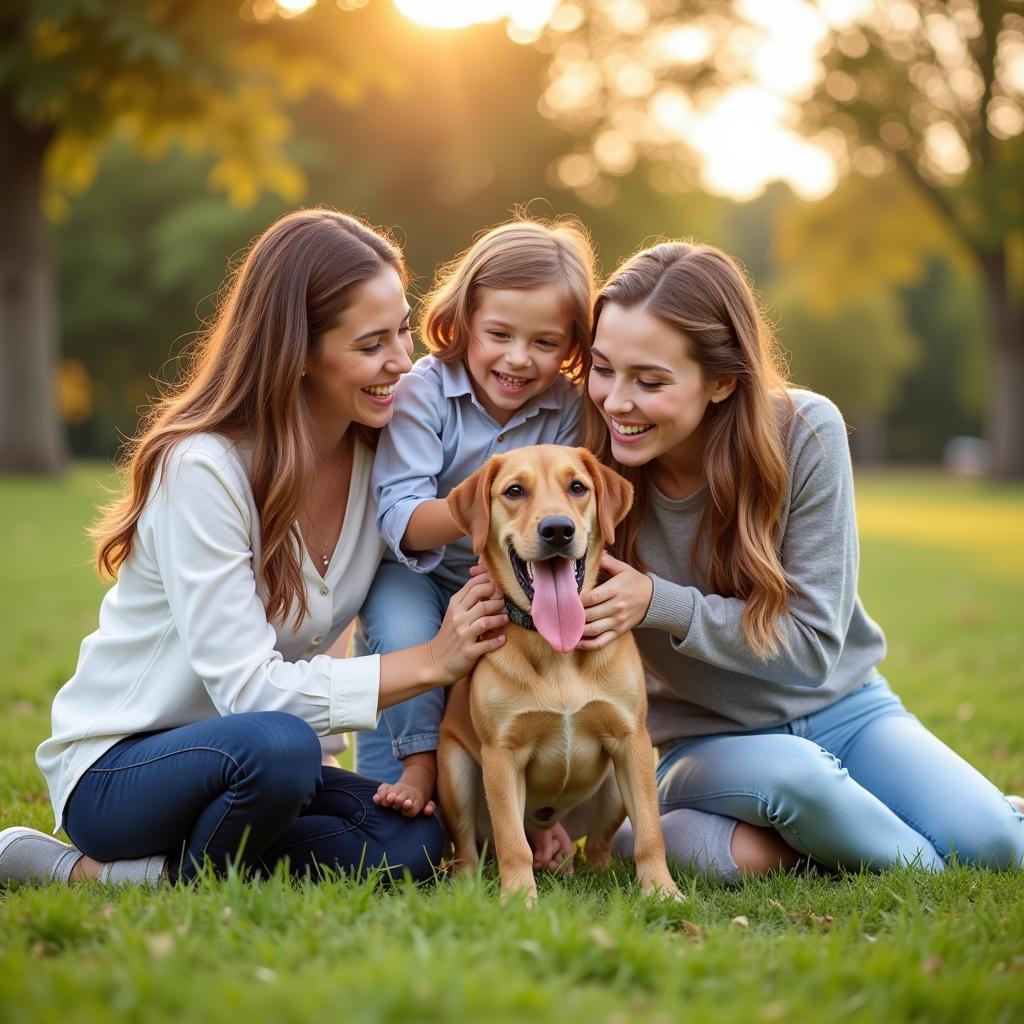 Happy Family with Adopted Dog