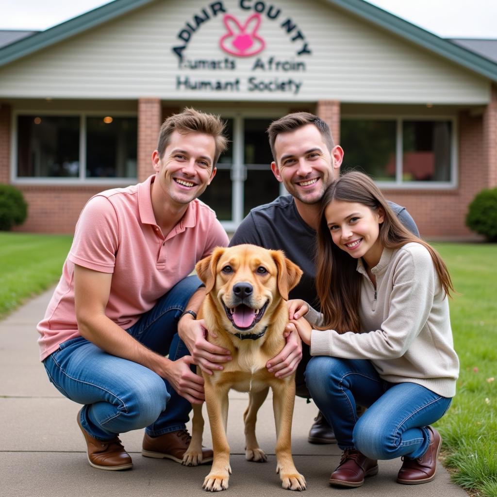 A happy family with their newly adopted dog from the Adair County Humane Society