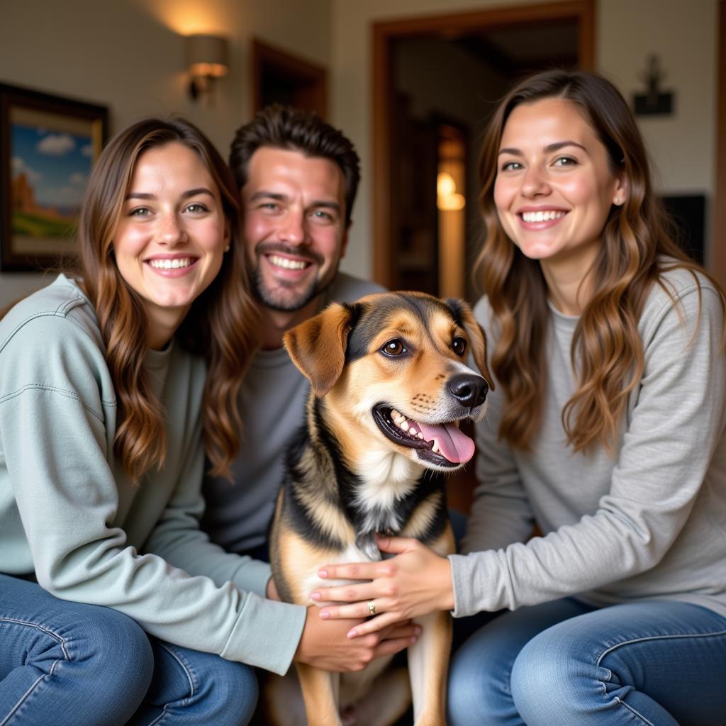 Happy Family with Newly Adopted Dog