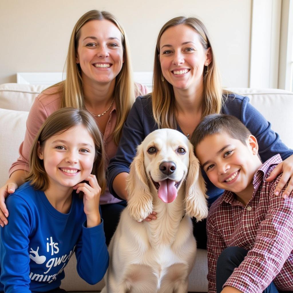 A joyful family poses with their newly adopted dog from the Jefferson County Humane Society