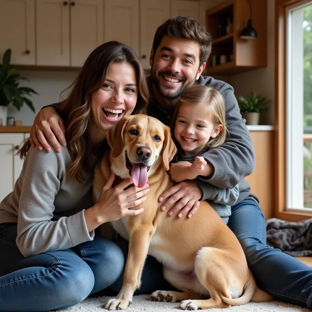 Happy Family with their Newly Adopted Dog at Home in the Ozarks