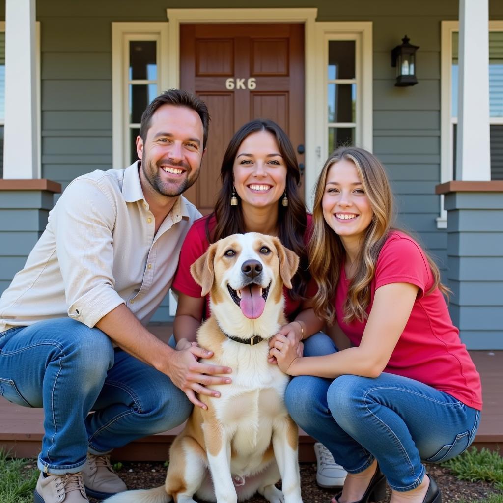 A family smiles with their newly adopted dog from Humane Society Cottage Grove