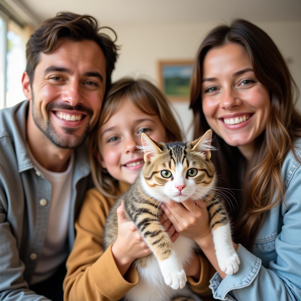 Happy Family Adopting Cat