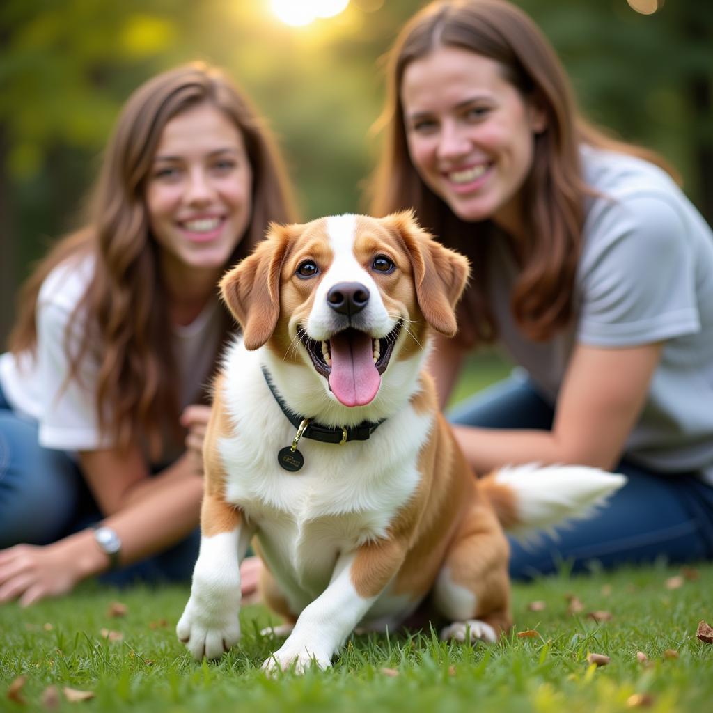 A family smiles as they adopt a dog at the Asheville Humane Society