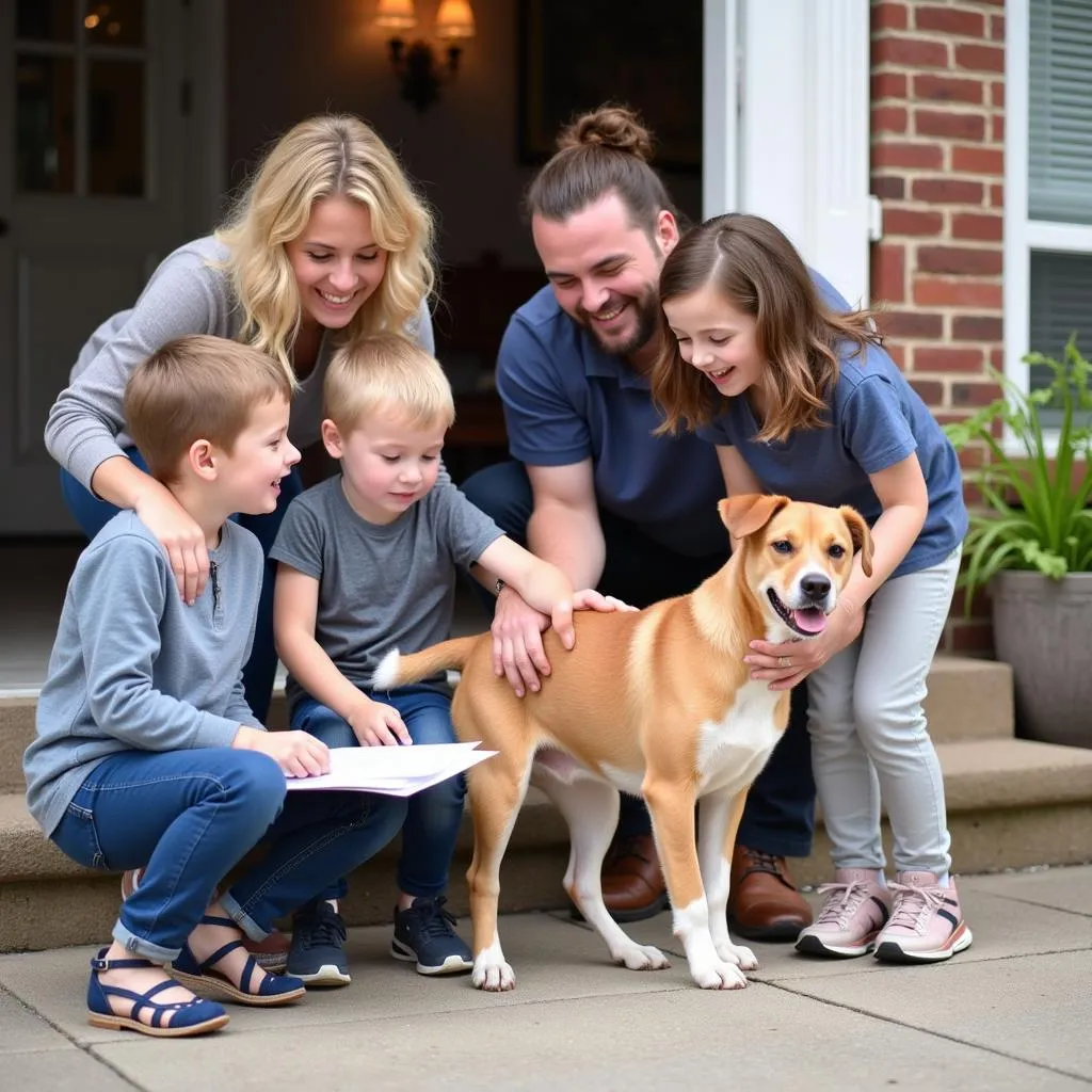 Happy Family Adopting Dog from Shelter