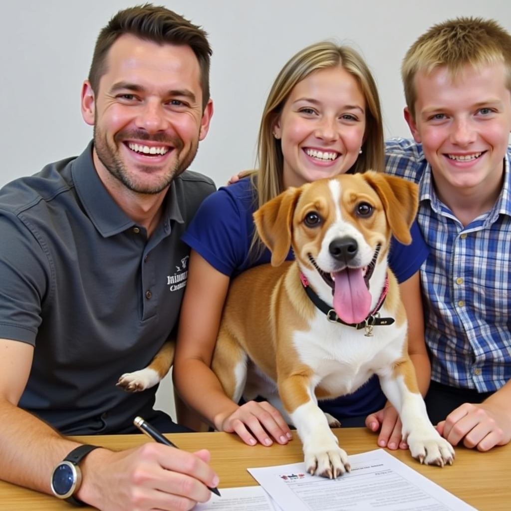 Family adopting a dog at the Humane Society