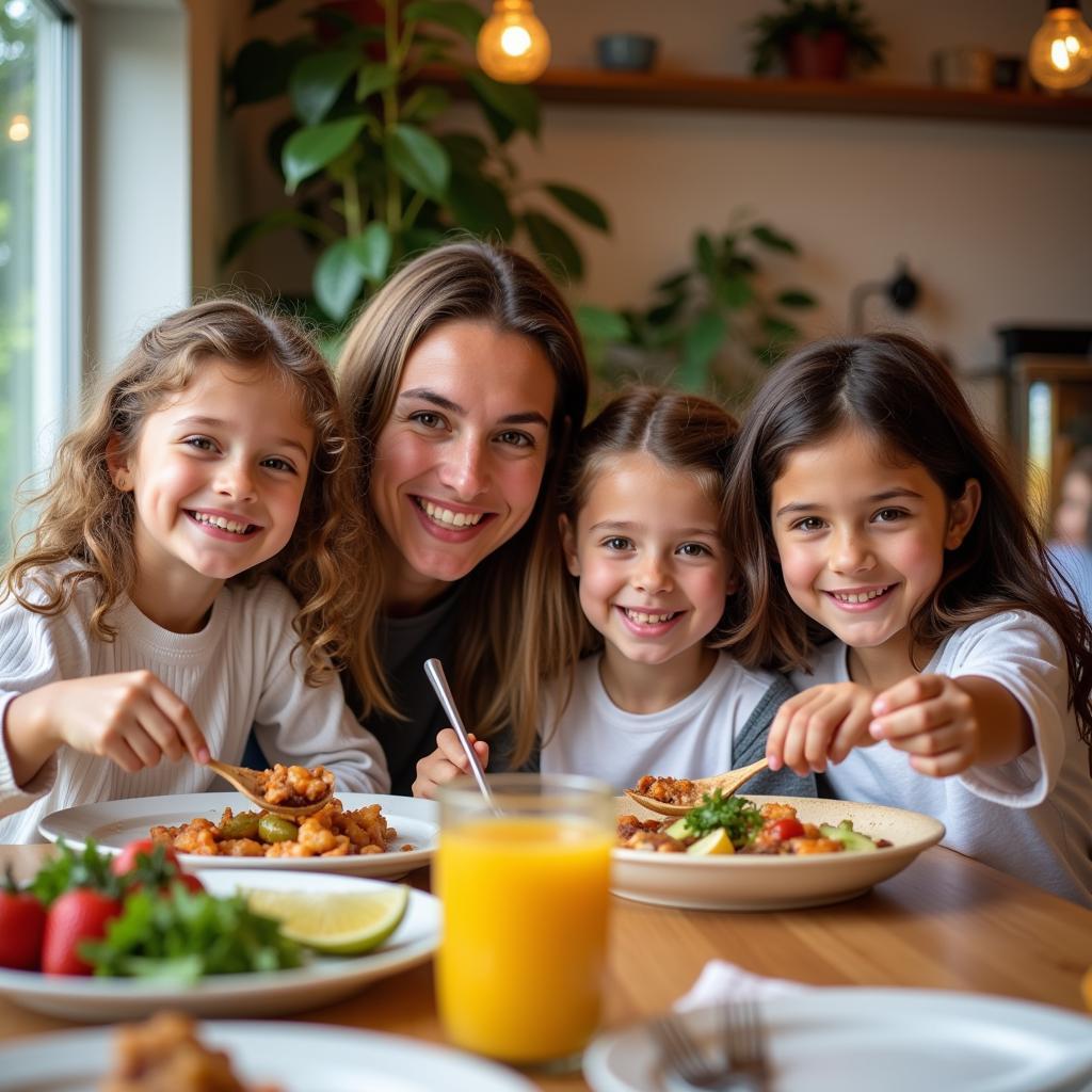 Smiling family dining at Dish Society